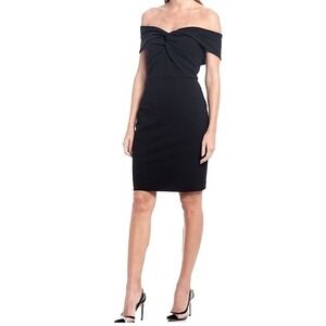 Badgley Mischka Black Off The Shoulder Twist Front Cocktail Dress Size 0